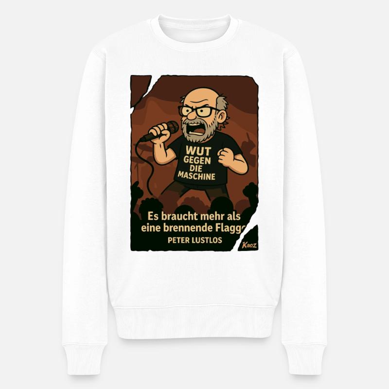 Protestierender Peter Lustlos mit Mikrofon - Männer Premium Bio Pullover - Weiß