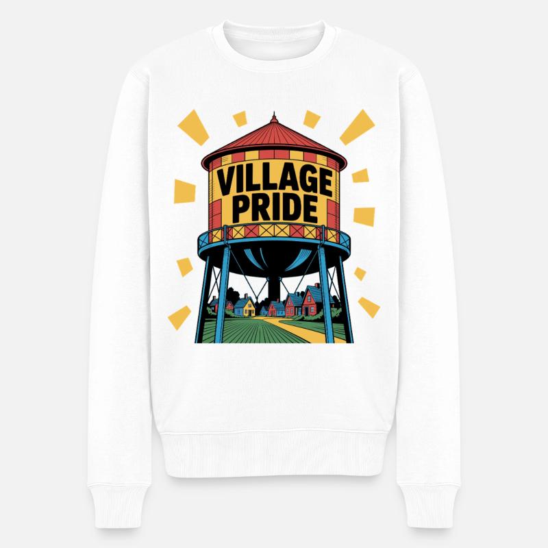 Pop Art Wasserturm Buntes Dorfdesign - Männer Premium Bio Pullover - Weiß