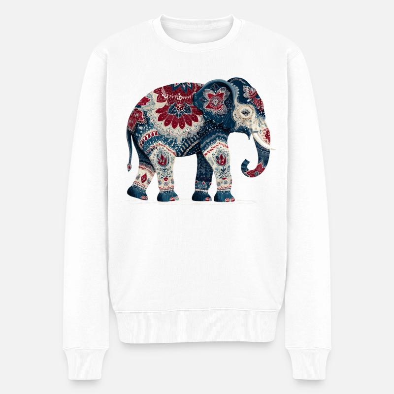 Indigoblauer Elefant - Männer Premium Bio Pullover - Weiß