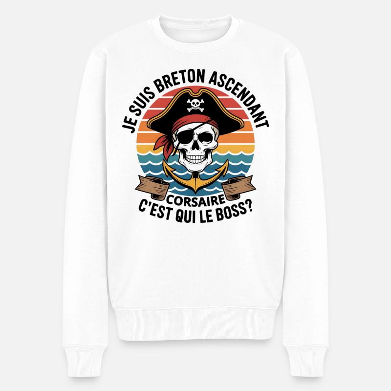 Piratenschädel mit bunter Anker - Männer Premium Bio Pullover - Weiß