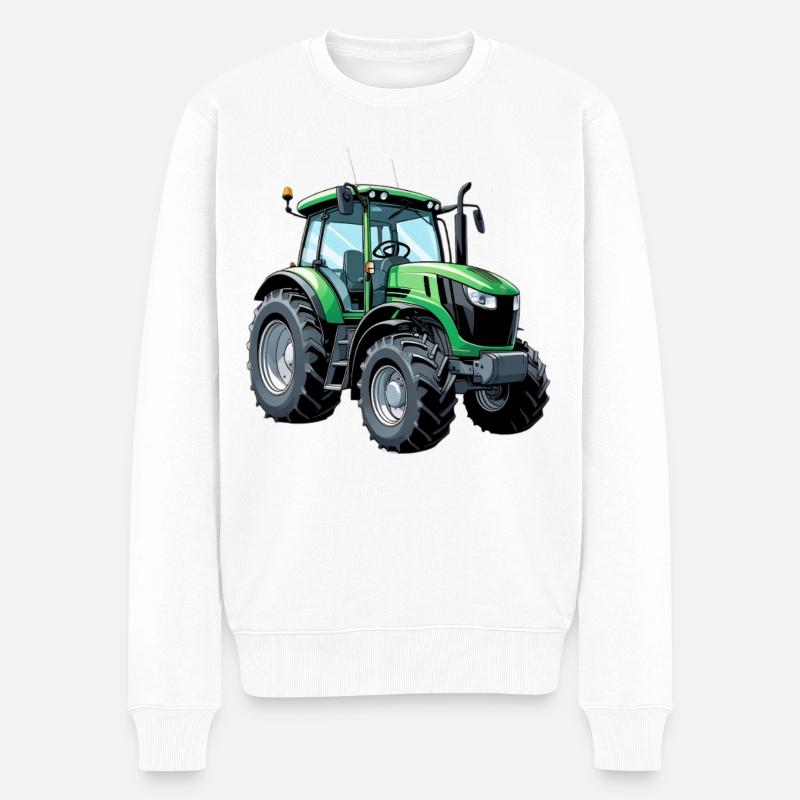 Tracteur vert à l’esthétique moderne - Pull Premium bio Homme - blanc