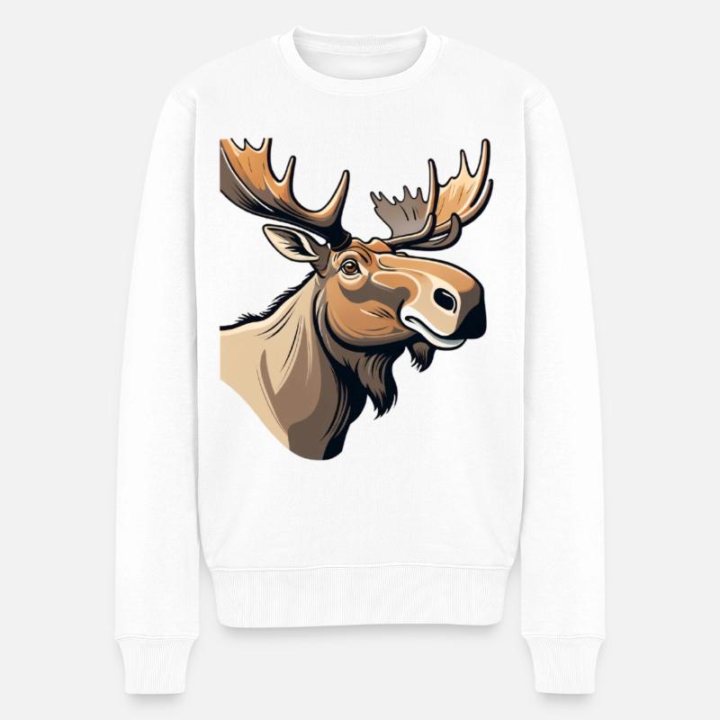 Ausdrucksstarker Elch mit charakteristischem Blick - Männer Premium Bio Pullover - Weiß