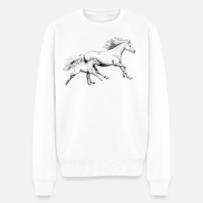 Stute mit Fohlen - Männer Premium Bio Pullover - Weiß