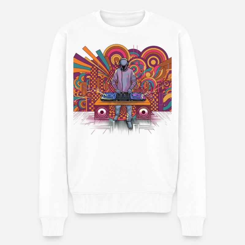 Futuristischer DJ im psychedelischen Hintergrund - Männer Premium Bio Pullover - Weiß