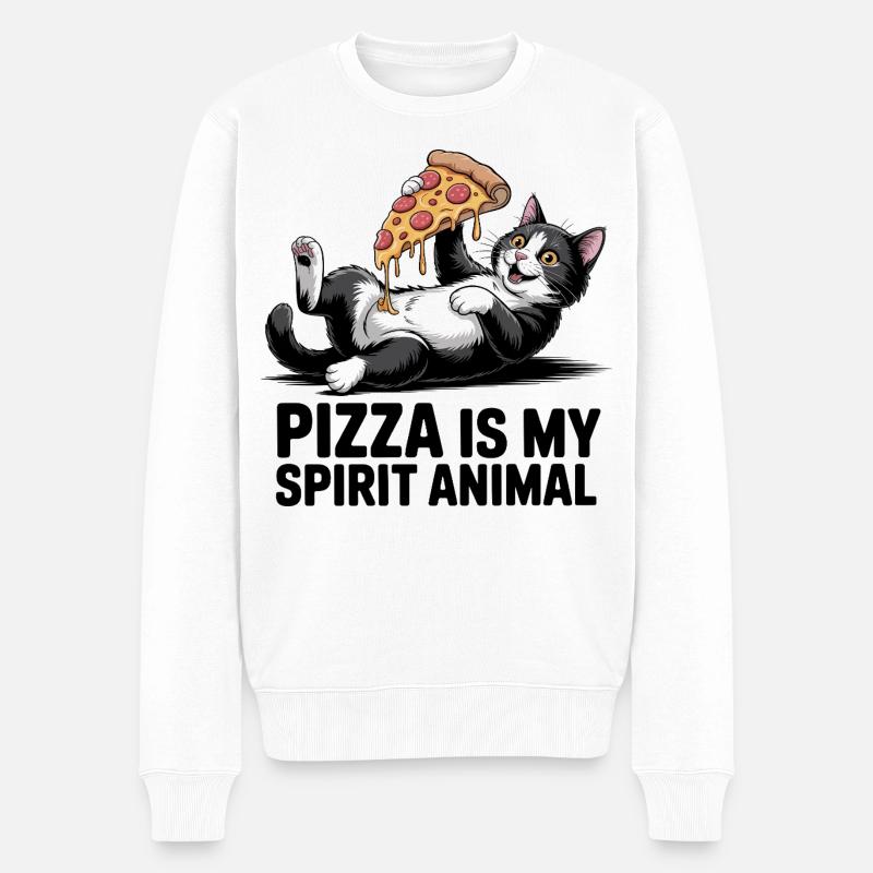 Chat à pizza - Pull Premium bio Homme - blanc