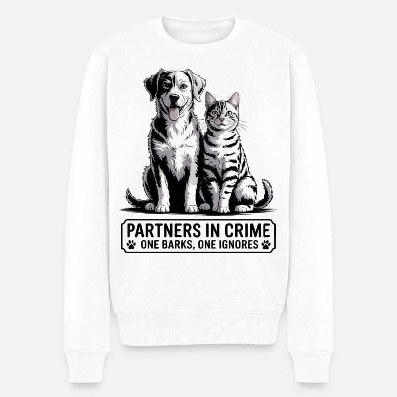 Hund und Katze Duo - Männer Premium Bio Pullover - Weiß