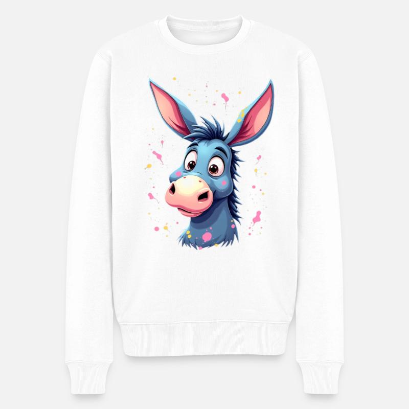 Charmantes Eselfigur mit bunter Spritztechnik - Männer Premium Bio Pullover - Weiß
