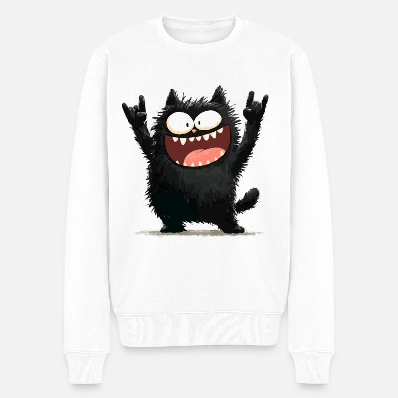 Chat noir à bascule ludique - Pull Premium bio Homme - blanc