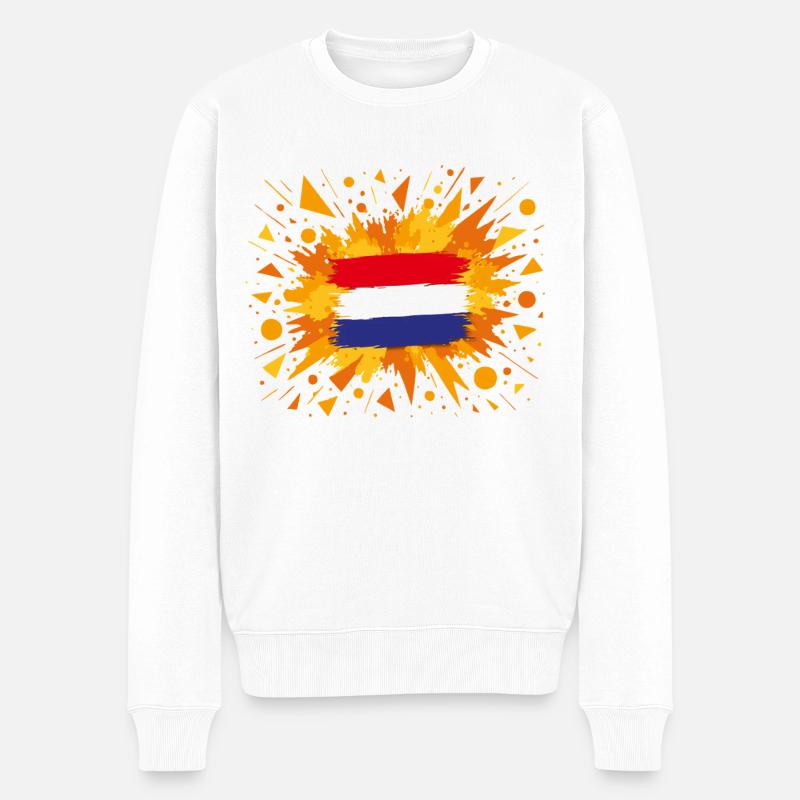 Drapeau néerlandais avec fond orange - Pull Premium bio Homme - blanc
