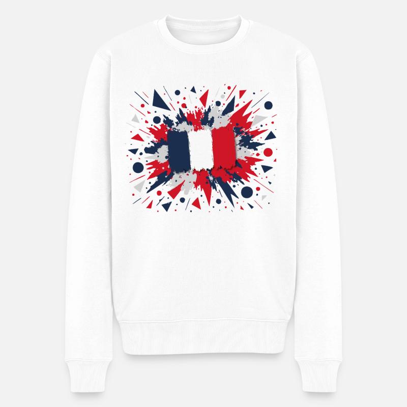 Französische Flagge Farbspritzer Design - Männer Premium Bio Pullover - Weiß