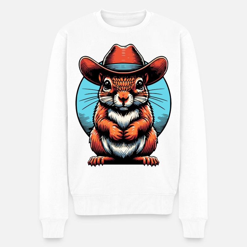 Eichhörnchen mit Cowboyhut - Männer Premium Bio Pullover - Weiß