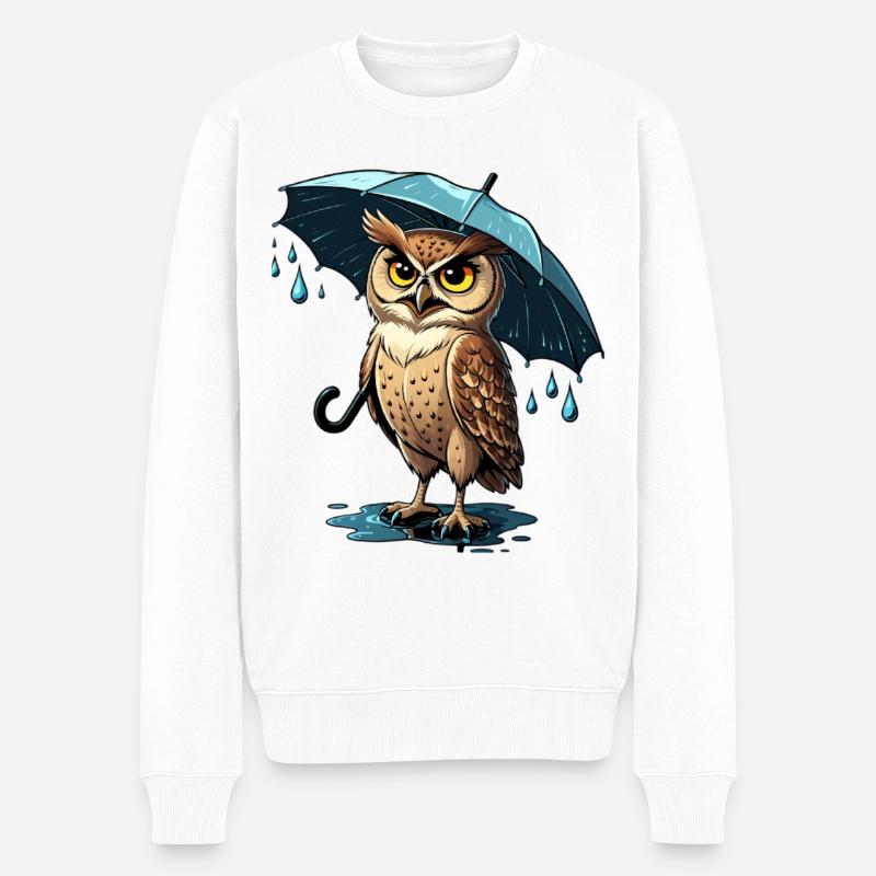Kraftvoller Eulenregen mit Regenschirm - Männer Premium Bio Pullover - Weiß