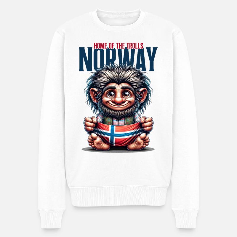 Norwegischer Troll mit Flagge - Männer Premium Bio Pullover - Weiß