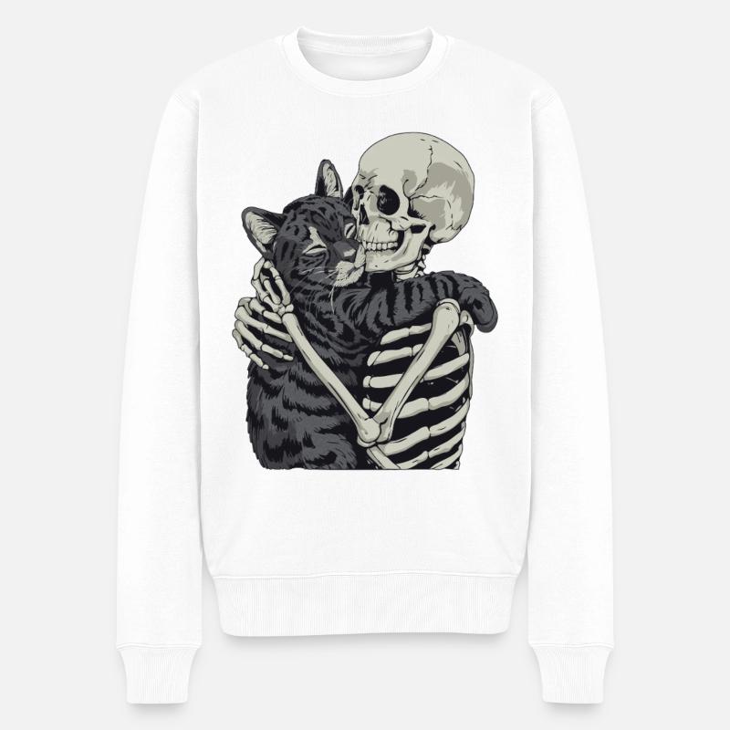 Katze Skelett Halloween Kater  - Männer Premium Bio Pullover - Weiß