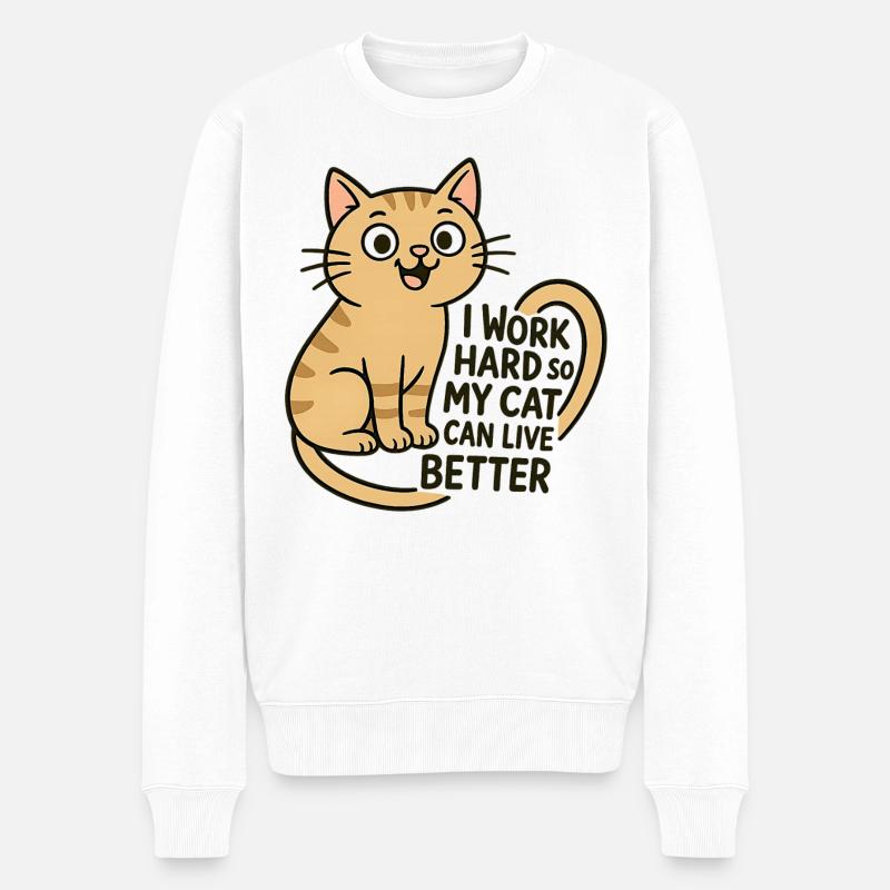 T-Shirt und Sweatshirt – Funny Cat - Männer Premium Bio Pullover - Weiß