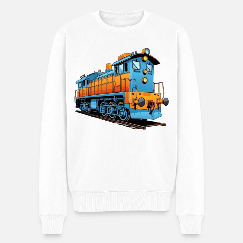 Bunter Lokomotiv-Illu - Männer Premium Bio Pullover - Weiß
