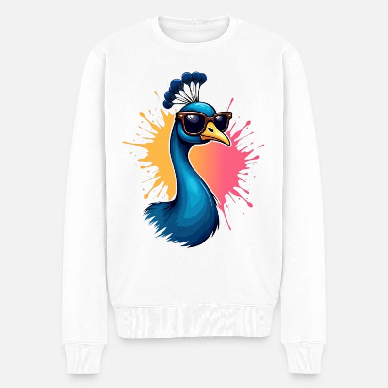 Cooler Influencer-Peacock mit Sonnenbrille - Männer Premium Bio Pullover - Weiß