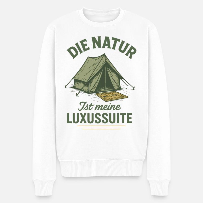 Die Natur Ist Meine Luxussuite Camping Design - Männer Premium Bio Pullover - Weiß