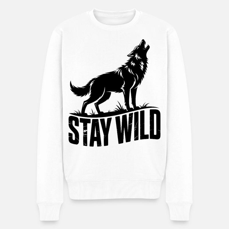 Bleib wild, Wolf - Männer Premium Bio Pullover - Weiß