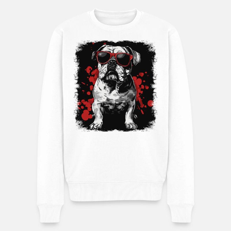 Coole Englische Bulldogge mit Sonnenbrille - Männer Premium Bio Pullover - Weiß