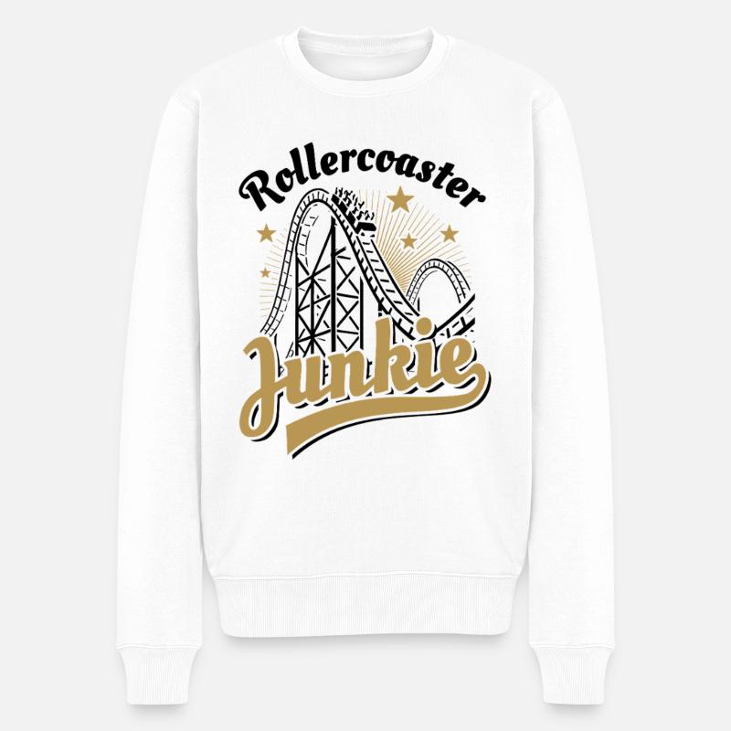 Rollercoaster Junkie - Achterbahn - Looping - Männer Premium Bio Pullover - Weiß