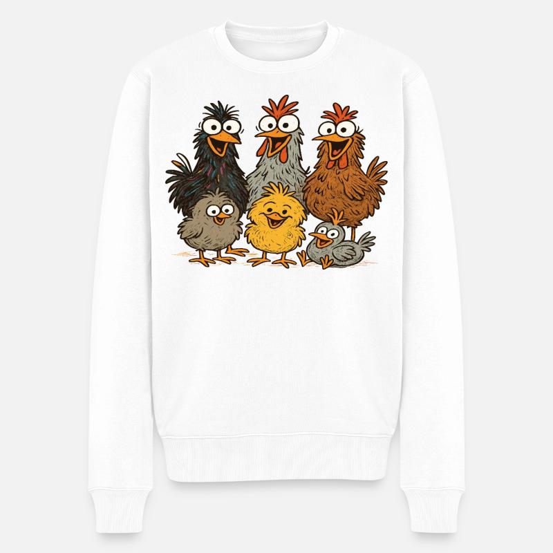 Bunte Hühner Cartoon Muster - Männer Premium Bio Pullover - Weiß