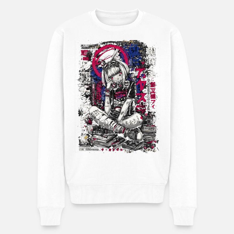 Cyberpunk Mädchen mit Graffiti-Design - Männer Premium Bio Pullover - Weiß