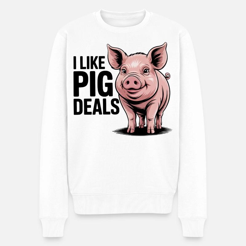 Fröhliche Schwein-Illustration für Bekleidung - Männer Premium Bio Pullover - Weiß