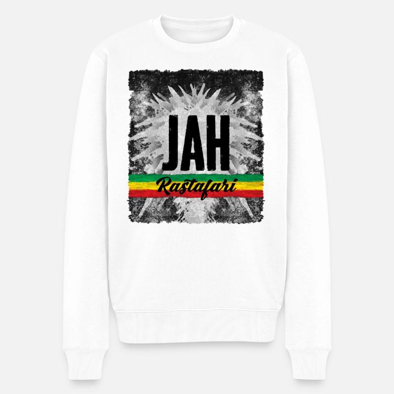 JAH Rastafari Symbol mit Farbband - Männer Premium Bio Pullover - Weiß