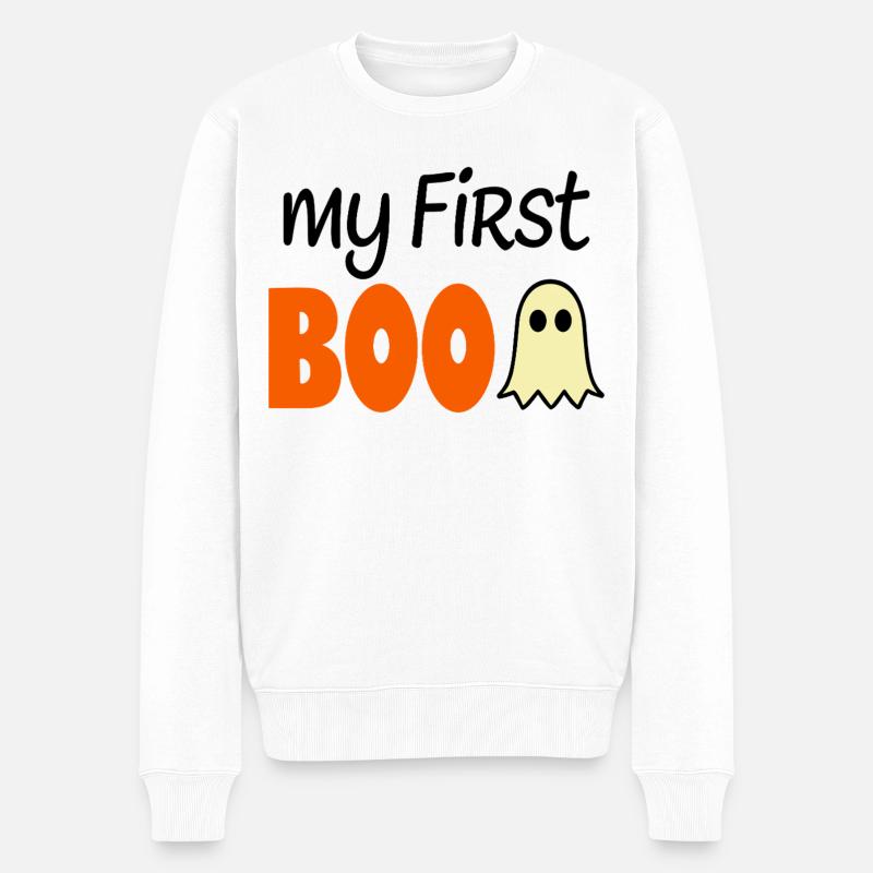 My First Boo - Halloween Baby Spruch - Männer Premium Bio Pullover - Weiß
