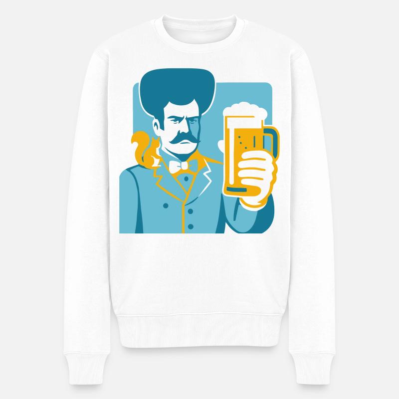 Retro Held mit Bierglas Motiv - Männer Premium Bio Pullover - Weiß