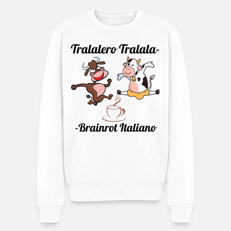 Fröhliche Kühe und Stier auf Kaffeehintergrund - Männer Premium Bio Pullover - Weiß