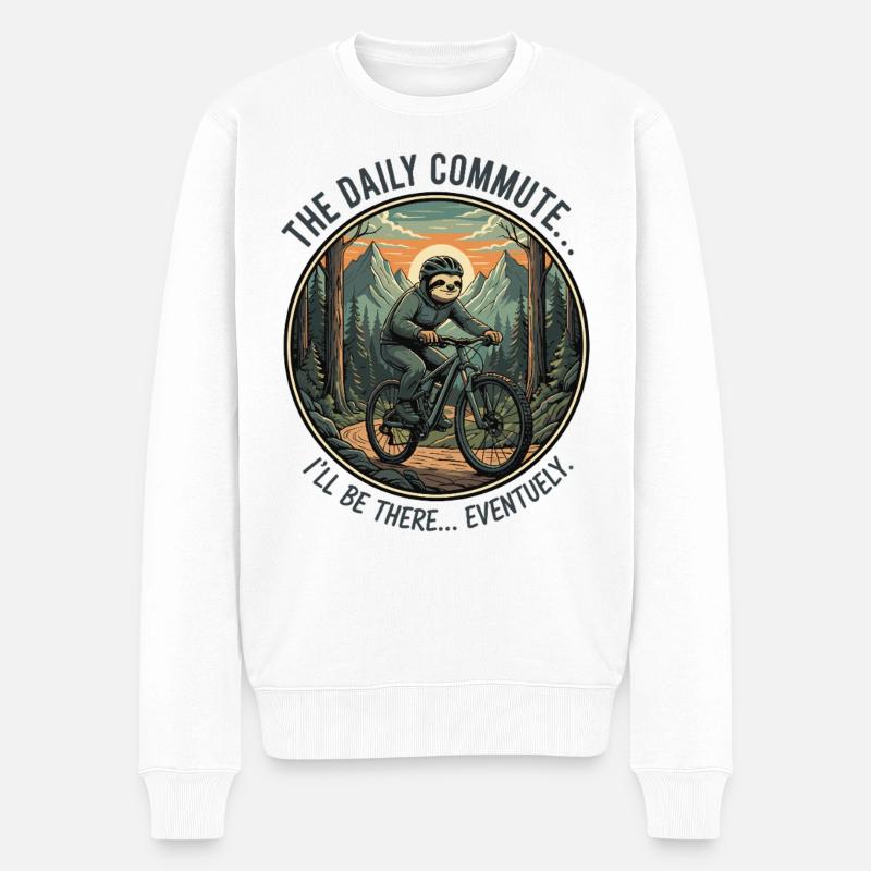 Abenteuerlicher Fahrradfahrer mit Faultier - Männer Premium Bio Pullover - Weiß