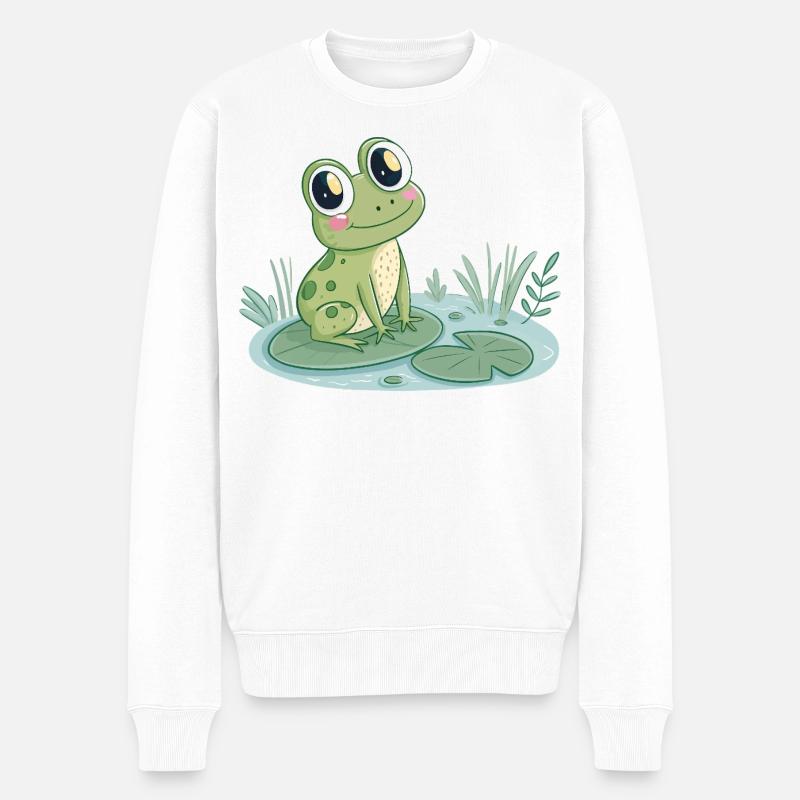 Grenouille mignonne sur nénuphar - Pull Premium bio Homme - blanc