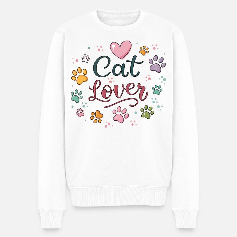 Katzenliebe und bunte Pfoten - Männer Premium Bio Pullover - Weiß