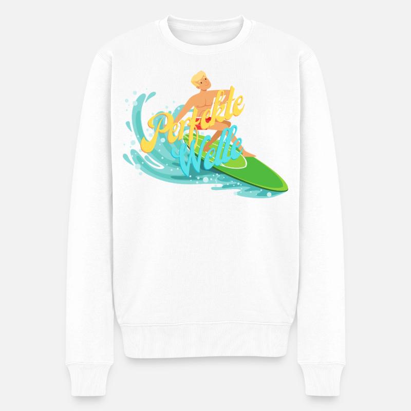 Bunter Surfer mit Wasserwellen - Männer Premium Bio Pullover - Weiß