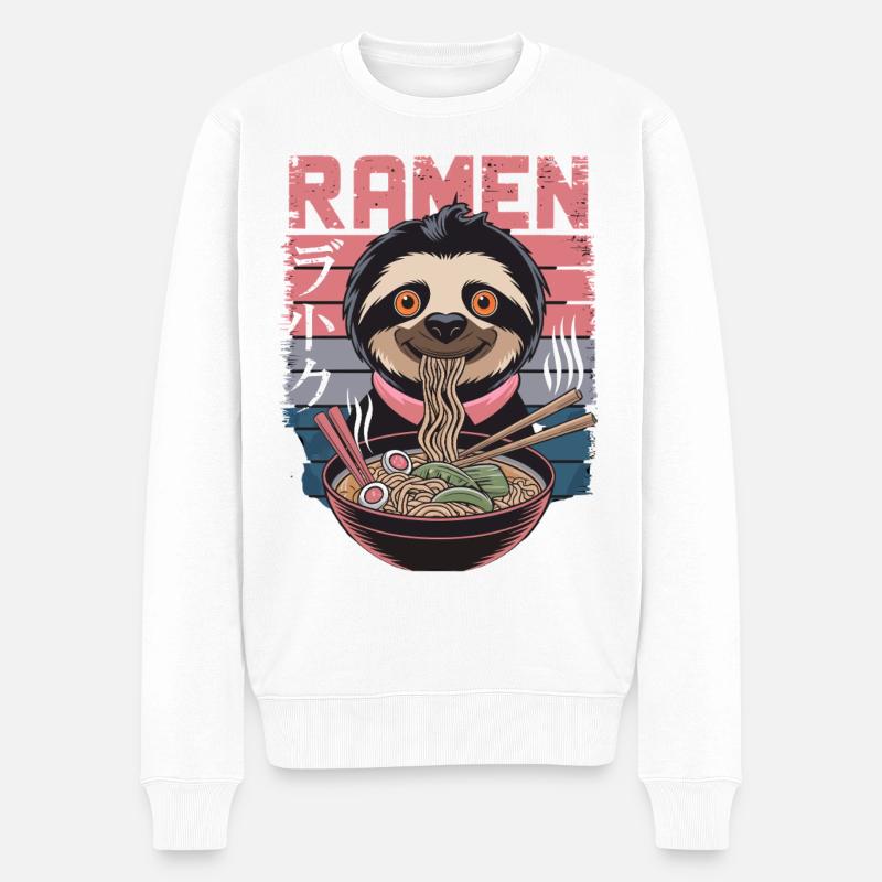 Süßes Faultier isst Ramen Design - Männer Premium Bio Pullover - Weiß