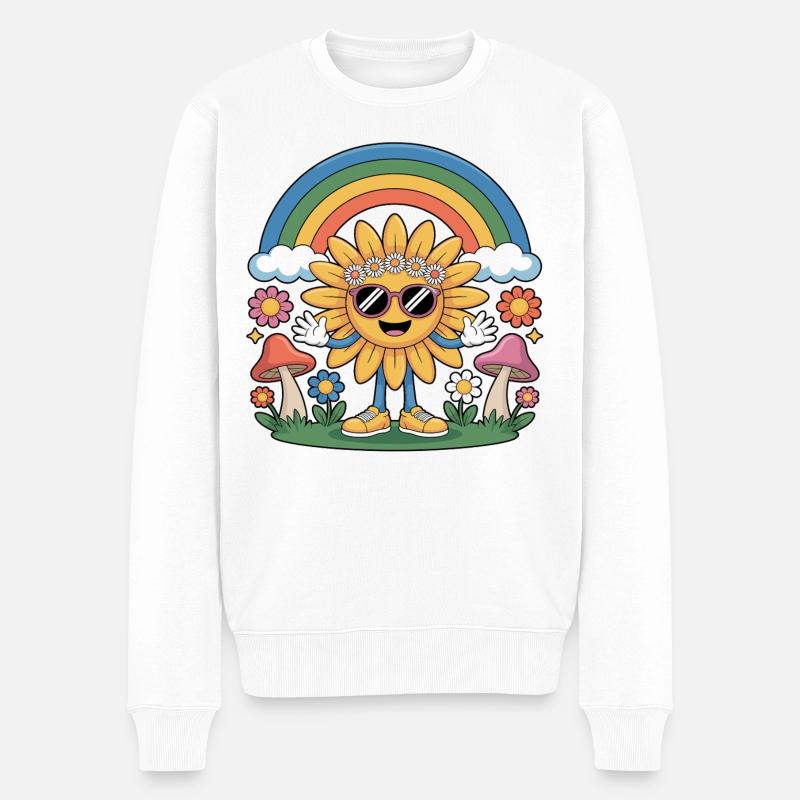 Hippie - Sonnenblume Regenbogen - Männer Premium Bio Pullover - Weiß