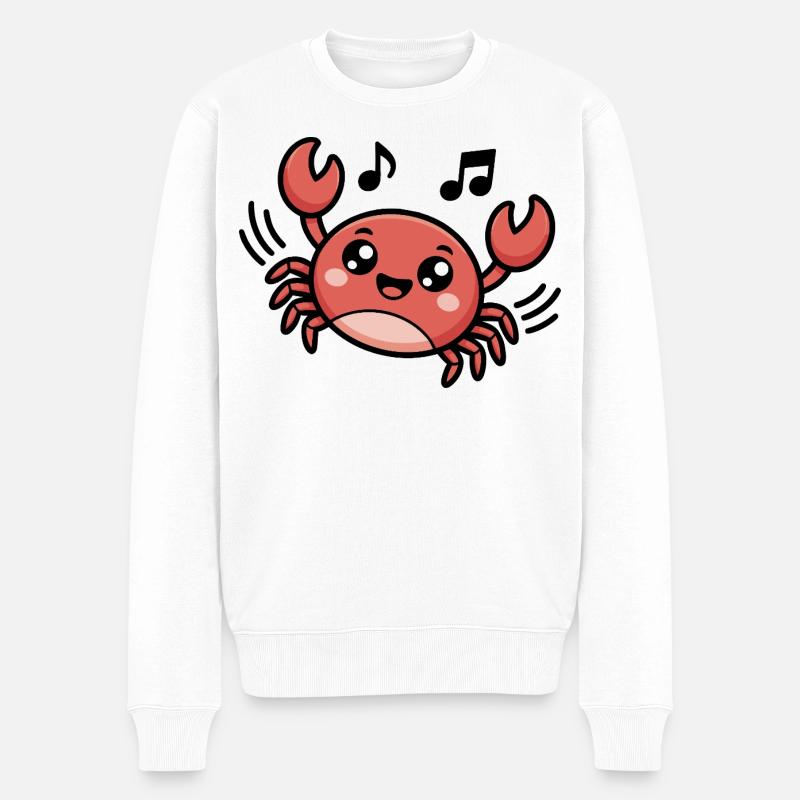 Fröhlicher Singender Krabbe Cartoon Design - Männer Premium Bio Pullover - Weiß