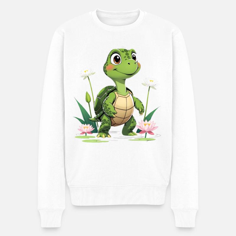 Charmantes Schildkröten-Design mit Blumen - Männer Premium Bio Pullover - Weiß
