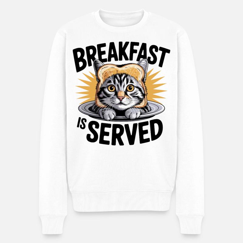 Frühstück Katze Humor - Männer Premium Bio Pullover - Weiß