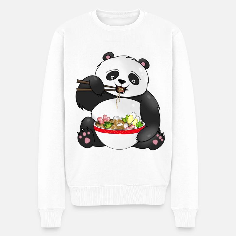 Panda mignon mangeant des nouilles - Pull Premium bio Homme - blanc