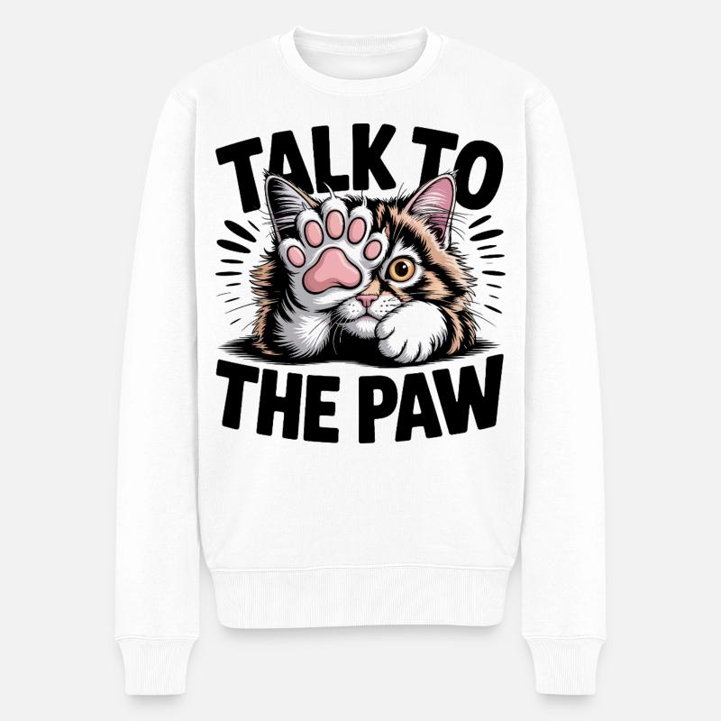 Sprecht mit der Pfotenkatze - Männer Premium Bio Pullover - Weiß