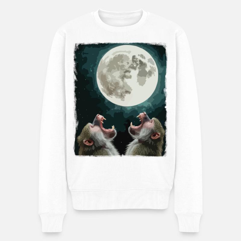 Mond und Pavian Nachthimmel - Männer Premium Bio Pullover - Weiß