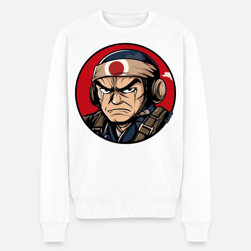 Krieger Samurai Cartoon Design - Männer Premium Bio Pullover - Weiß