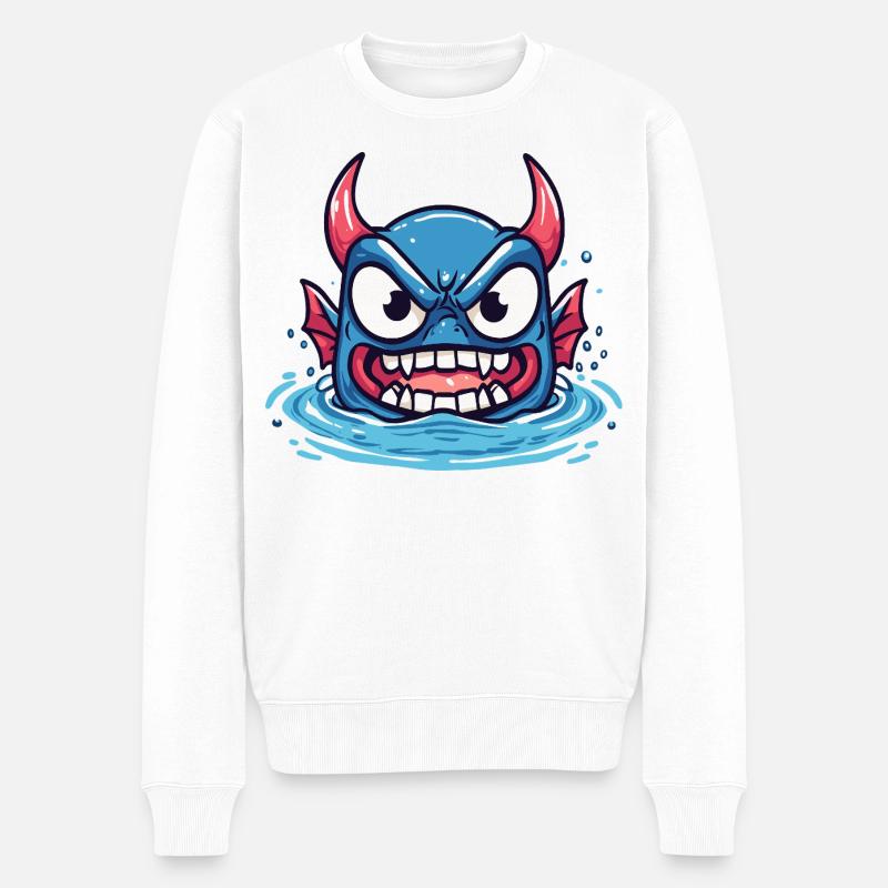 Grimmiger Wasserdämon - Männer Premium Bio Pullover - Weiß