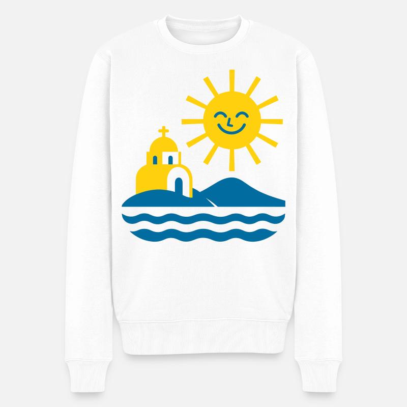 Greece Sun and Sea - Männer Premium Bio Pullover - Weiß