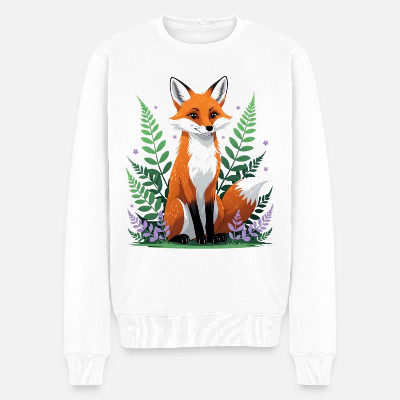 Wald-Fuchs mit Blumen und Blättern - Männer Premium Bio Pullover - Weiß