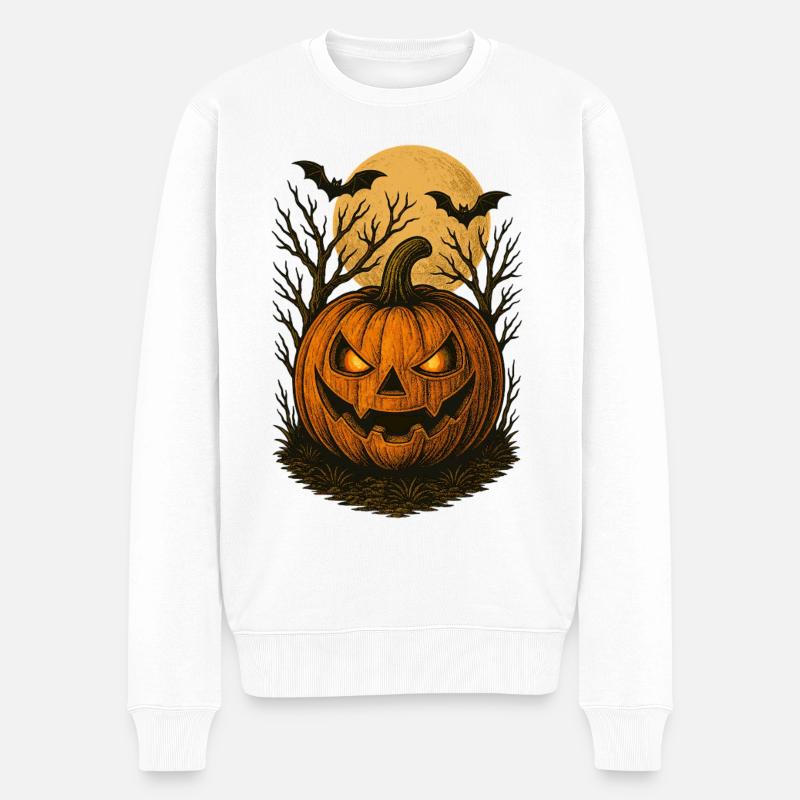 Illustration effrayante de citrouille d’Halloween - Pull Premium bio Homme - blanc