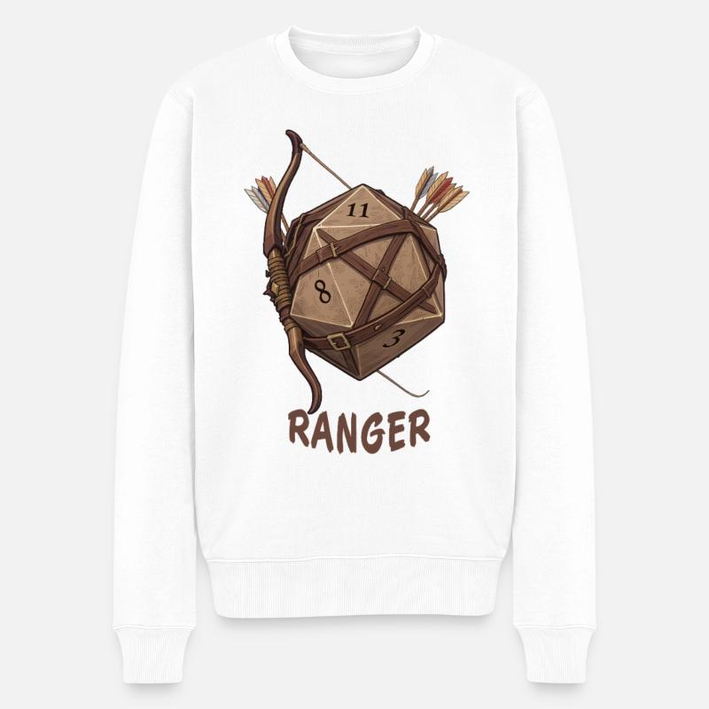 W20 mit Bogen & Pfeil – Ranger Fantasy Dice - Männer Premium Bio Pullover - Weiß